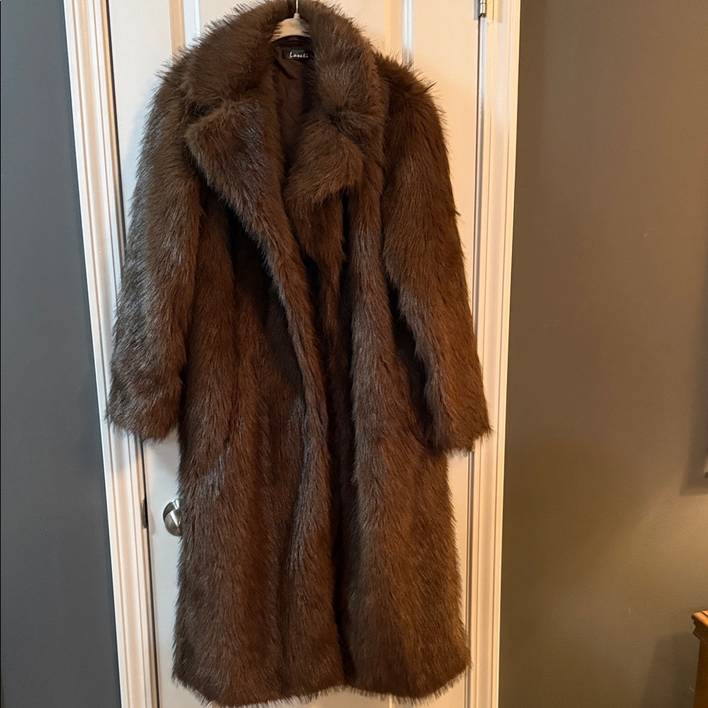 Classic Brown Faux-Fur Long Trench Coat - Women's Outerwear